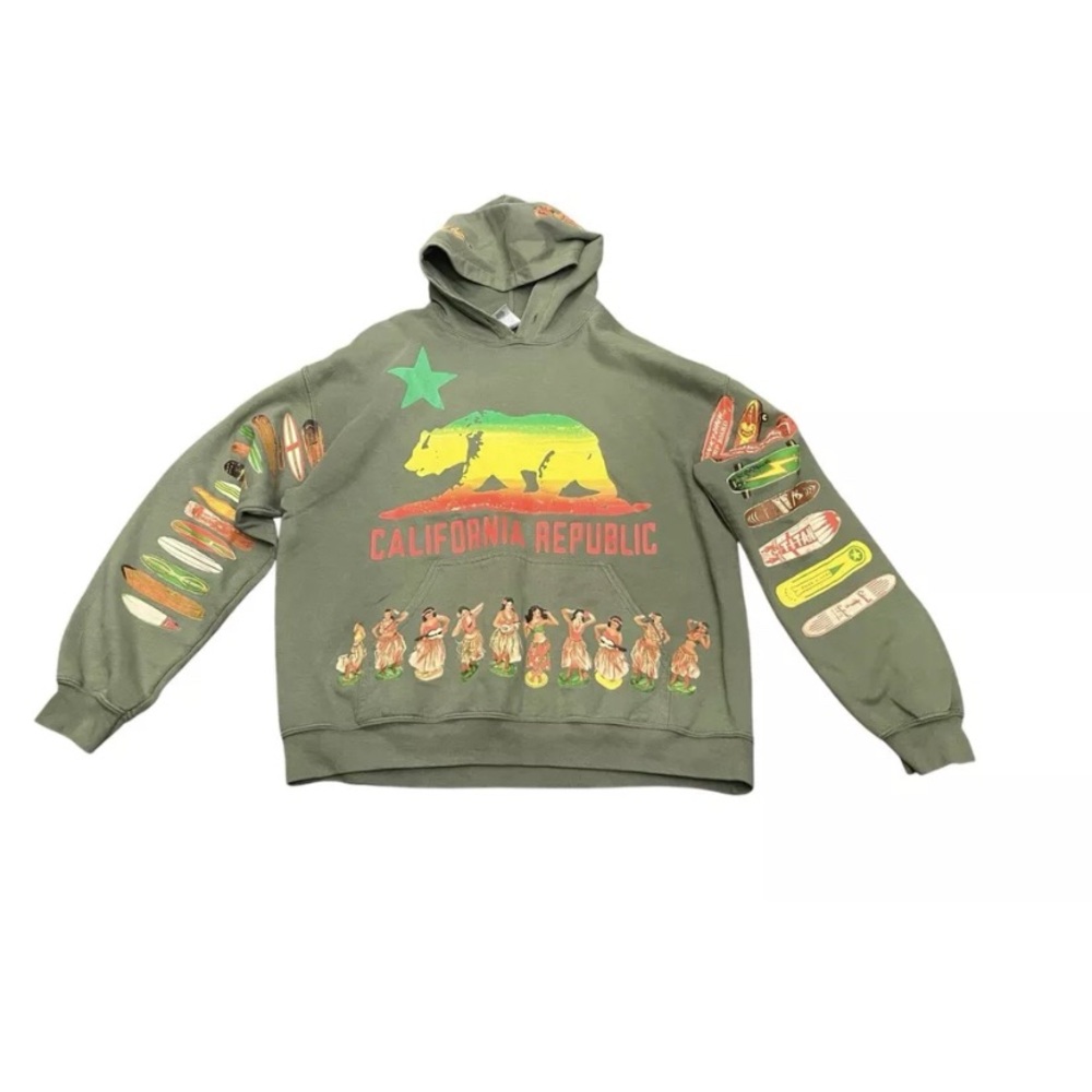california republic Olive Green Surfboard, Skateboarding Hoodie Hawaii Print
